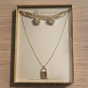 Daisy Fuentes Gold Necklace with Crystal Accents and Matching Pierced Earrings